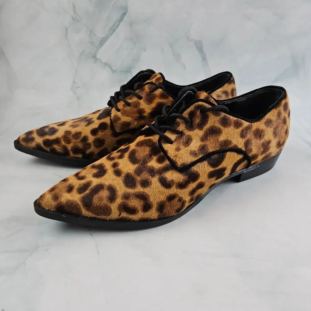Marc Fisher Ltd. Women's Finna Pointed Toe‎ Derby, leopard print, size 7.5